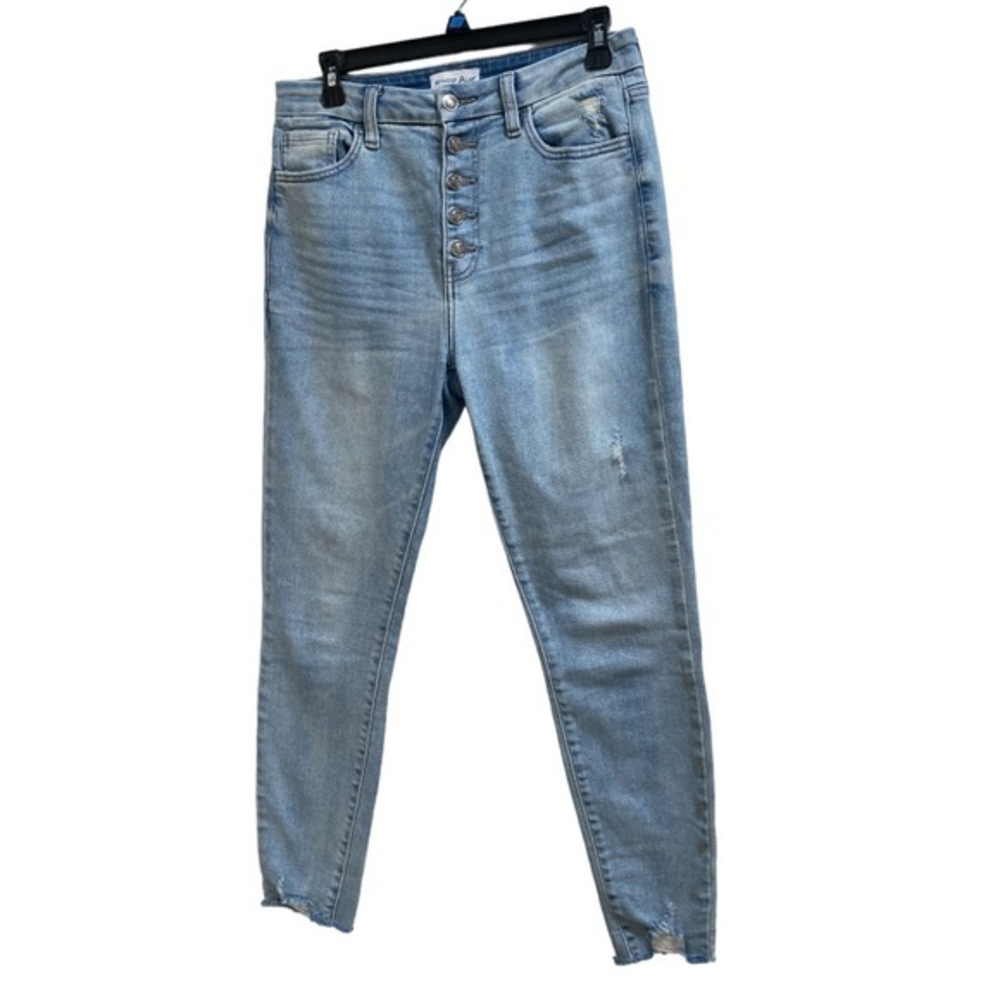 Women’s Button Fly Light Wash Studio Blue‎ Distressed Jeans Size 27